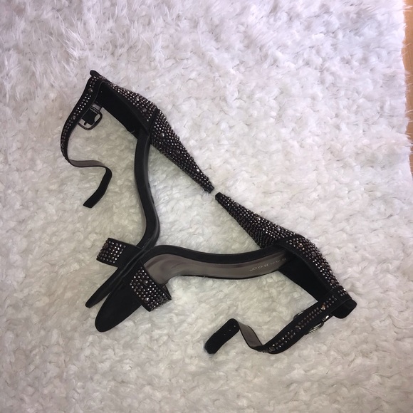 Bamboo black , silver studded ankle strap heeled sandals - Picture 5 of 8